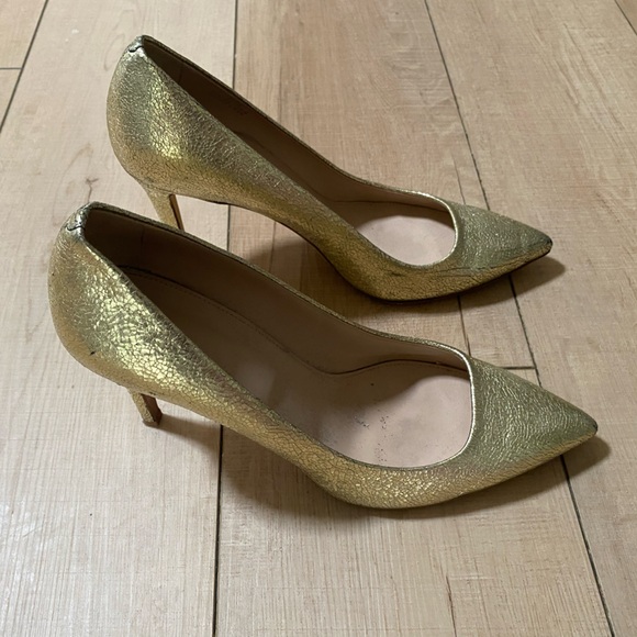 Vintage J.Crew Metallic Gold Leather Heels - Size 9.5 Made in Italy - Picture 1 of 8